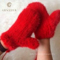 Hand knit Real Mink Fur Finger glove Winter warm gloves